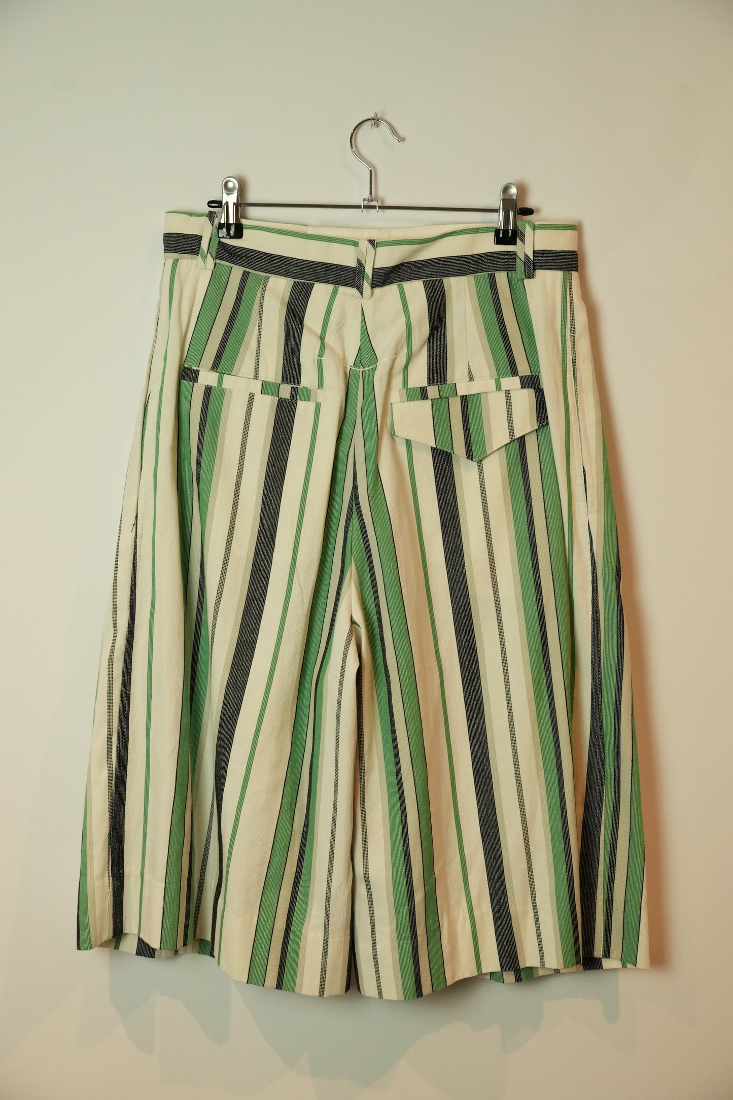 Bassike Green White Navy Stripe Long Bermuda Shorts