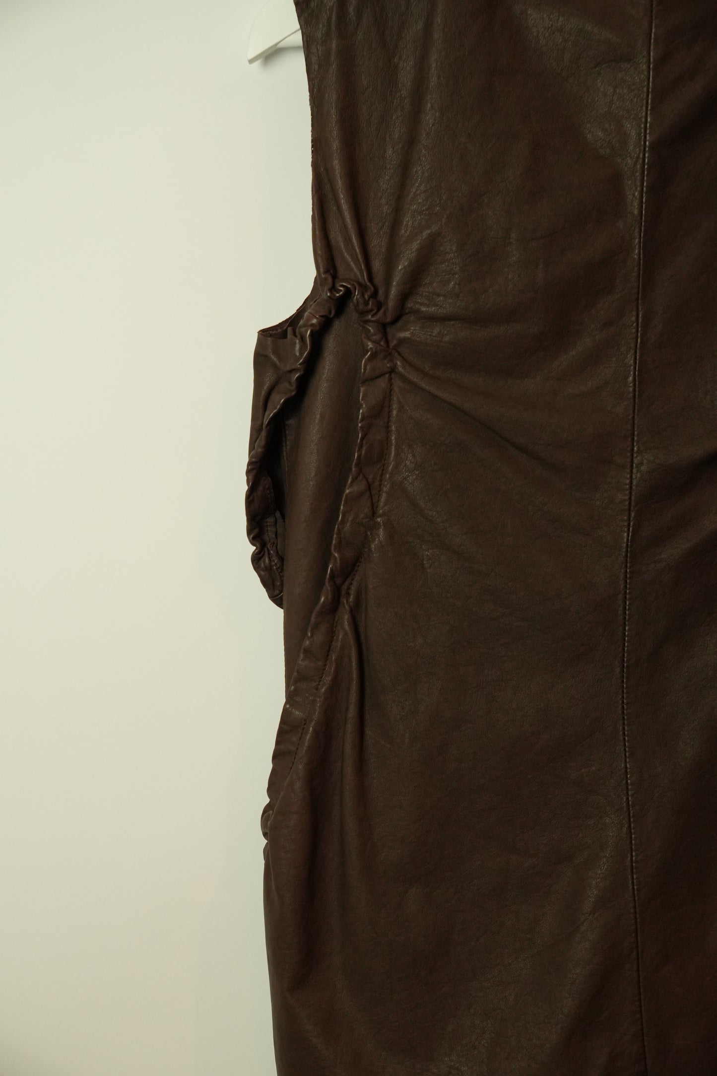 Marni Brown Leather Vest w Tie & Large Open Pockets