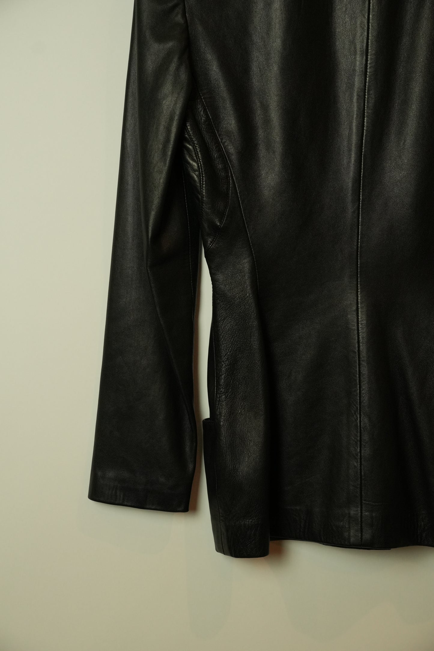 Gianni Versace Collarless Zipper Pocket Black Panel Detail Leather Jacket