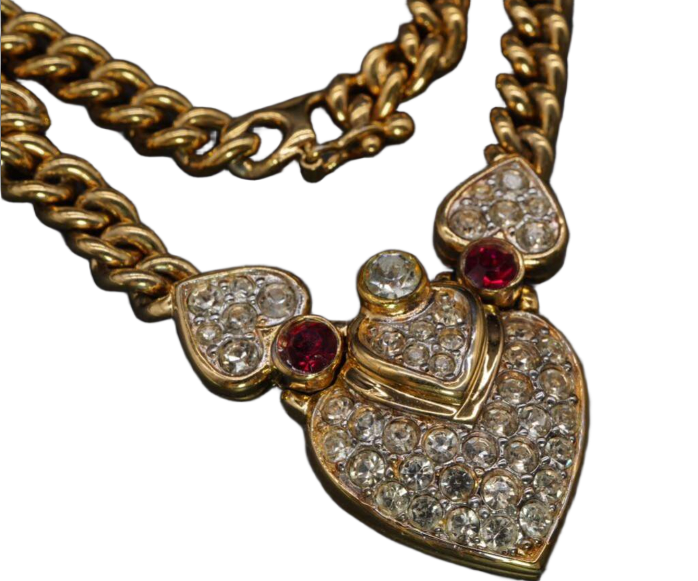 Nina Ricci Gold Chain Rhinestone Heart Necklace 38cm