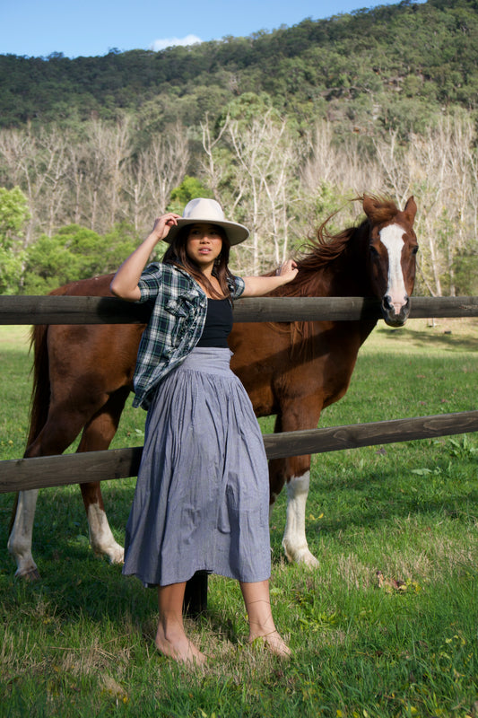 Kenzo Composition by Kenzo Navy White Checkered Drop Waist Gathered Skirt