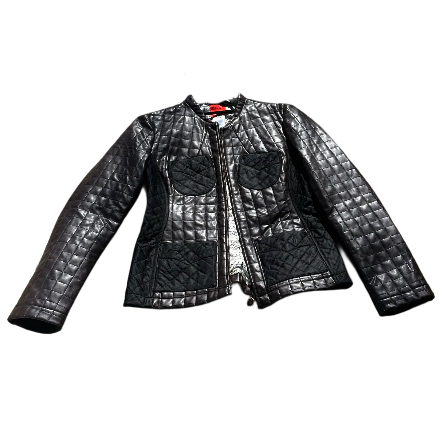 Christian Lacroix Brown Leather Quilted Nylon Jacket Sz 40