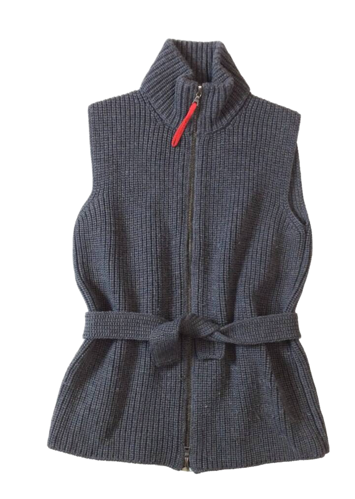 Prada Wool Knit Vest Full Zip Belted Sweater Jacket Gray