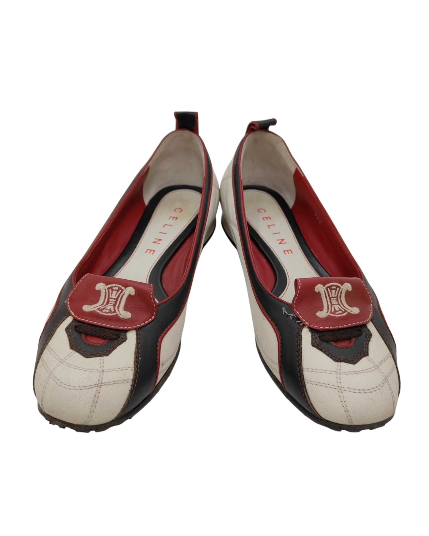 Celine Flats Leather White x Black 2002 World Cup Sz35.5