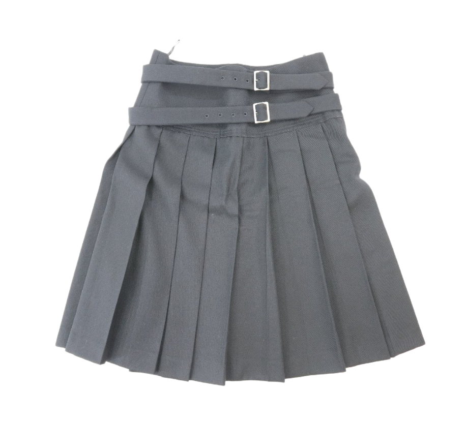 COMME des GARCONS Black Pleated Skirt Wool w Double Buckle Sz S