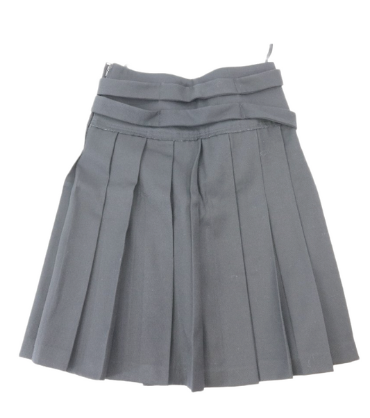 COMME des GARCONS Black Pleated Skirt Wool w Double Buckle Sz S