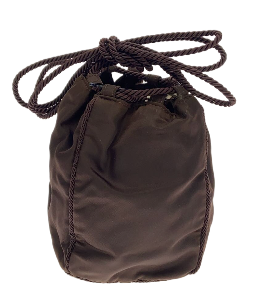 Prada Nylon Brown Beaded Logo Mini Bucket Bag