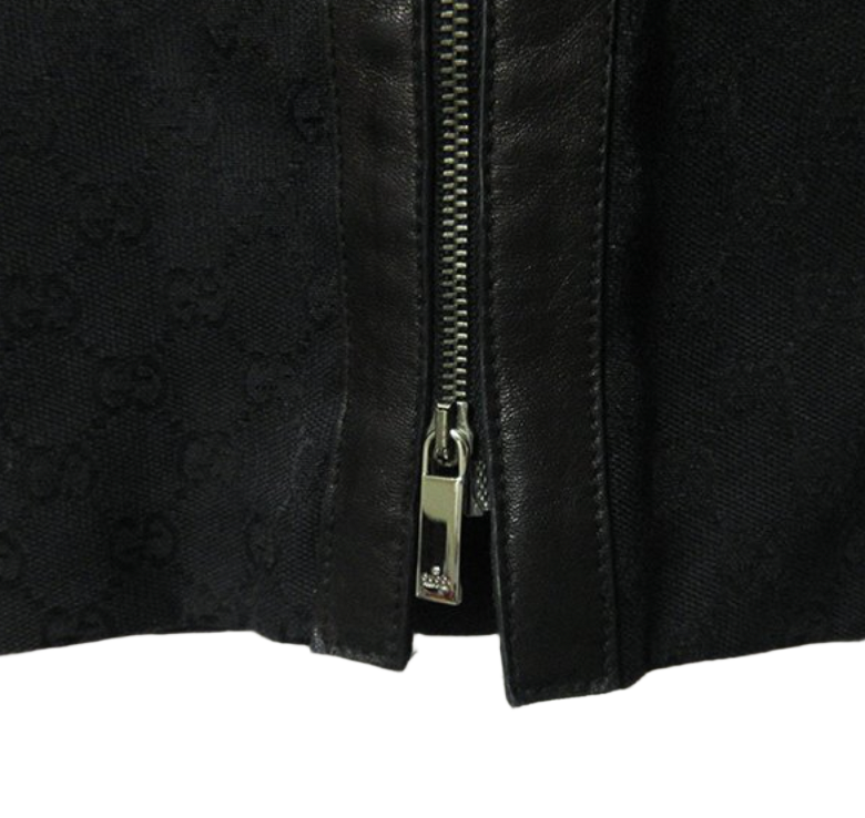 Gucci Monogram Leather Trim Zipper Black Pencil Skirt