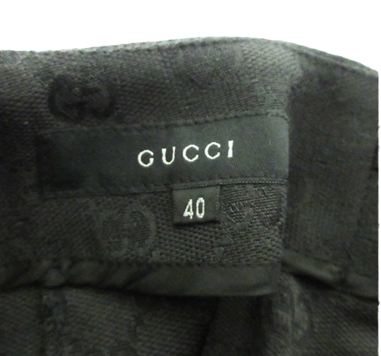 Gucci Monogram Leather Trim Zipper Black Pencil Skirt