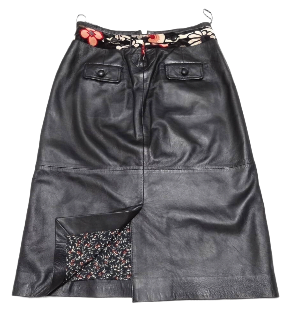 Kenzo Leather Sheep Leather Laser Cut Floral Motif Skirt