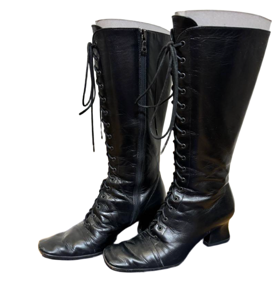 Prada Leather Lace Up Knee High Boots sz 36.5