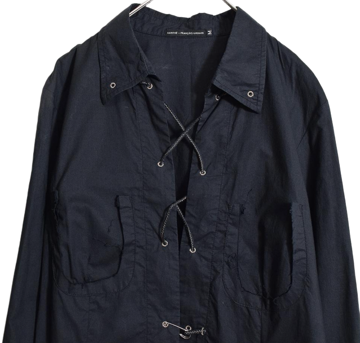 Marithe Francois Girbaud safety pin lace-up design shirt