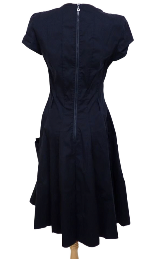 Prada Cap SS Flare Dress 44 Knee length Dark Navy Nylon