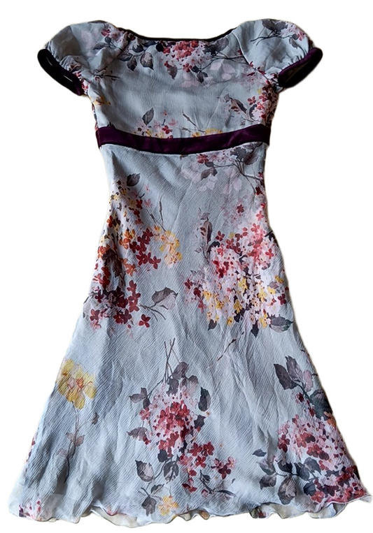 Valentino Silk Floral Bubble SS Scoop Neck Dress