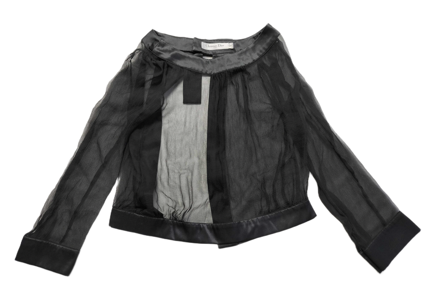 Christian Dior Shirt See-through Open Back Black Ribbon Blouse