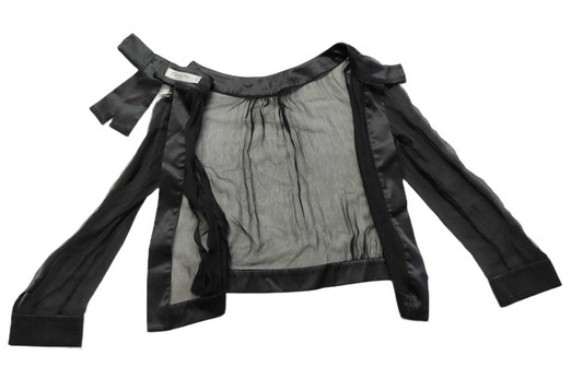 Christian Dior Shirt See-through Open Back Black Ribbon Blouse