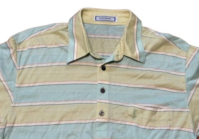 Yves Saint Laurent Logo SS Striped Polo Shirt Size M