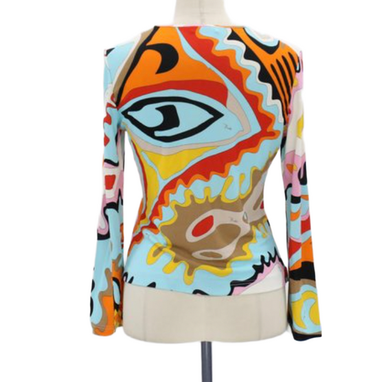 Emilio Pucci Aqua Abstract Print LS Top Skirt Set