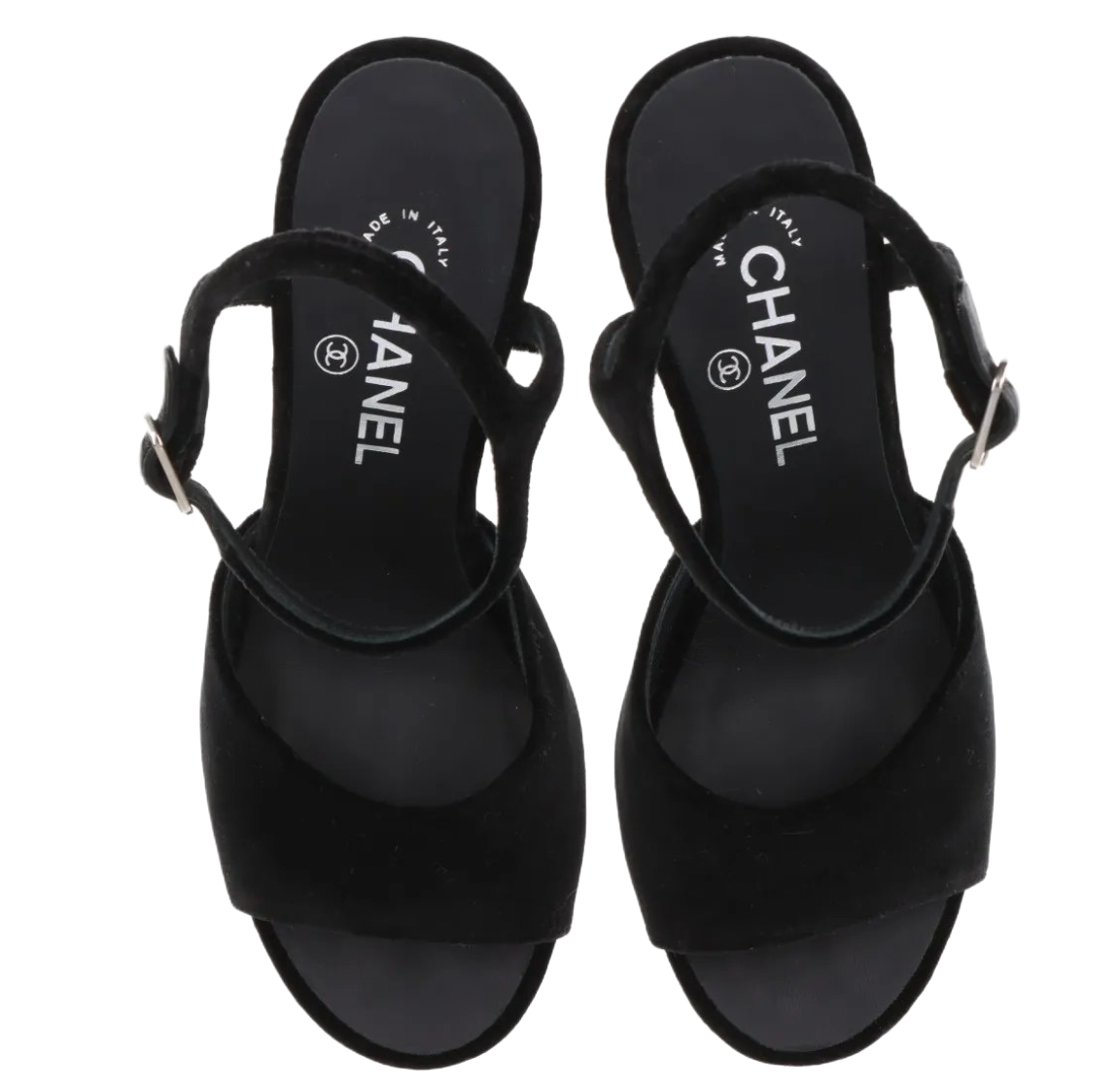 Chanel Coco Mark Velvet Heels Sz 38.5 w Metal Ruler Heel