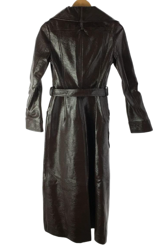Courreges Vinyl Patent Leather Brown Zip Belted Long Coat
