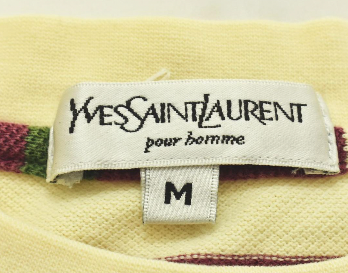 Yves Saint Laurent Stripe Knit Logo SS T Shirt Sz M