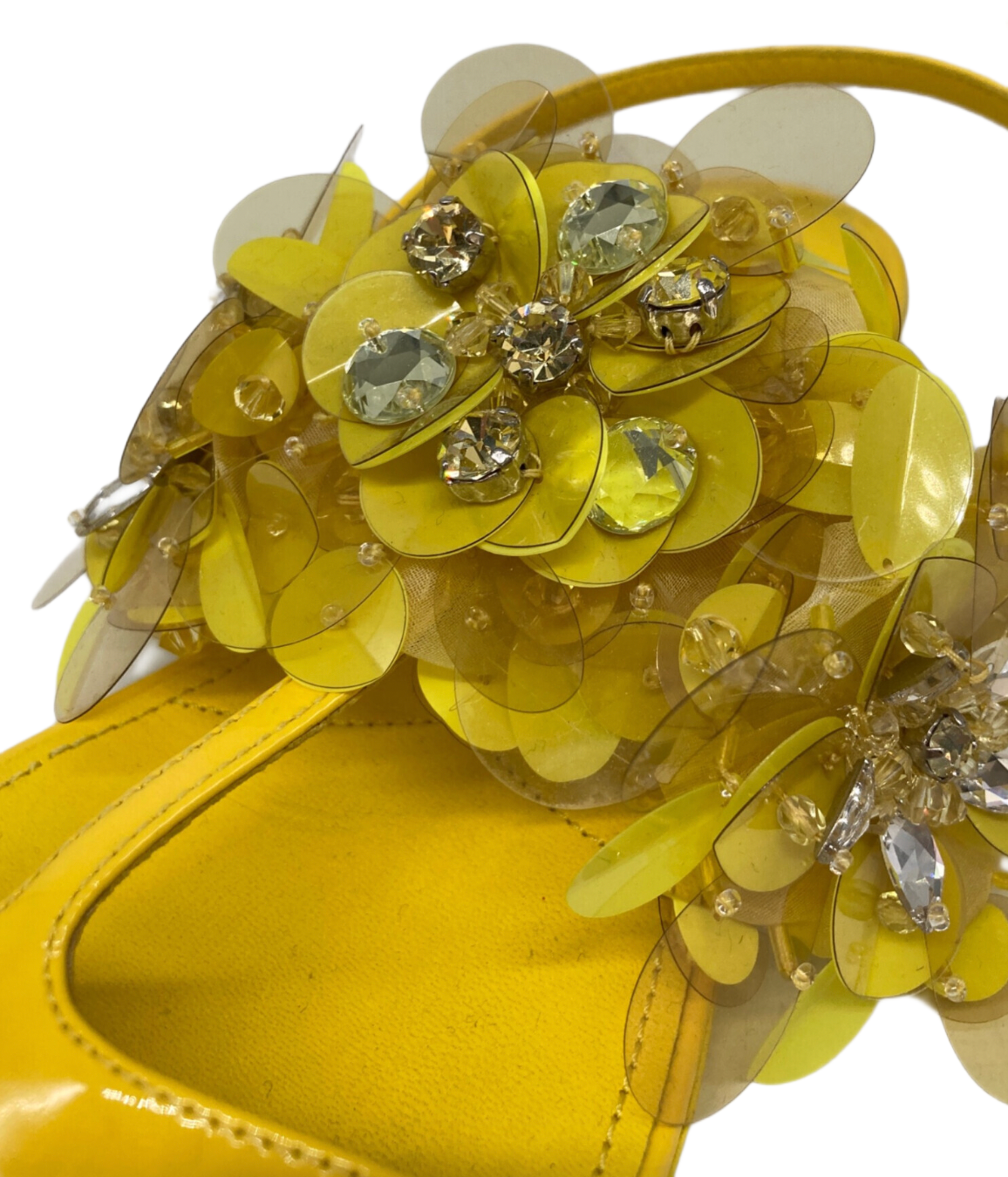 Prada Flower Enamel Yellow Sandals Sz 38.5