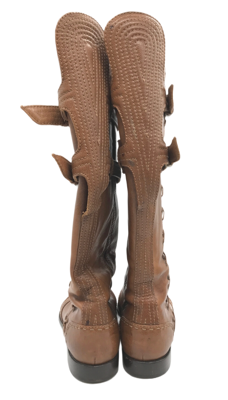Alexander McQueen Knee High Leather Stitch Boots Sz 38
