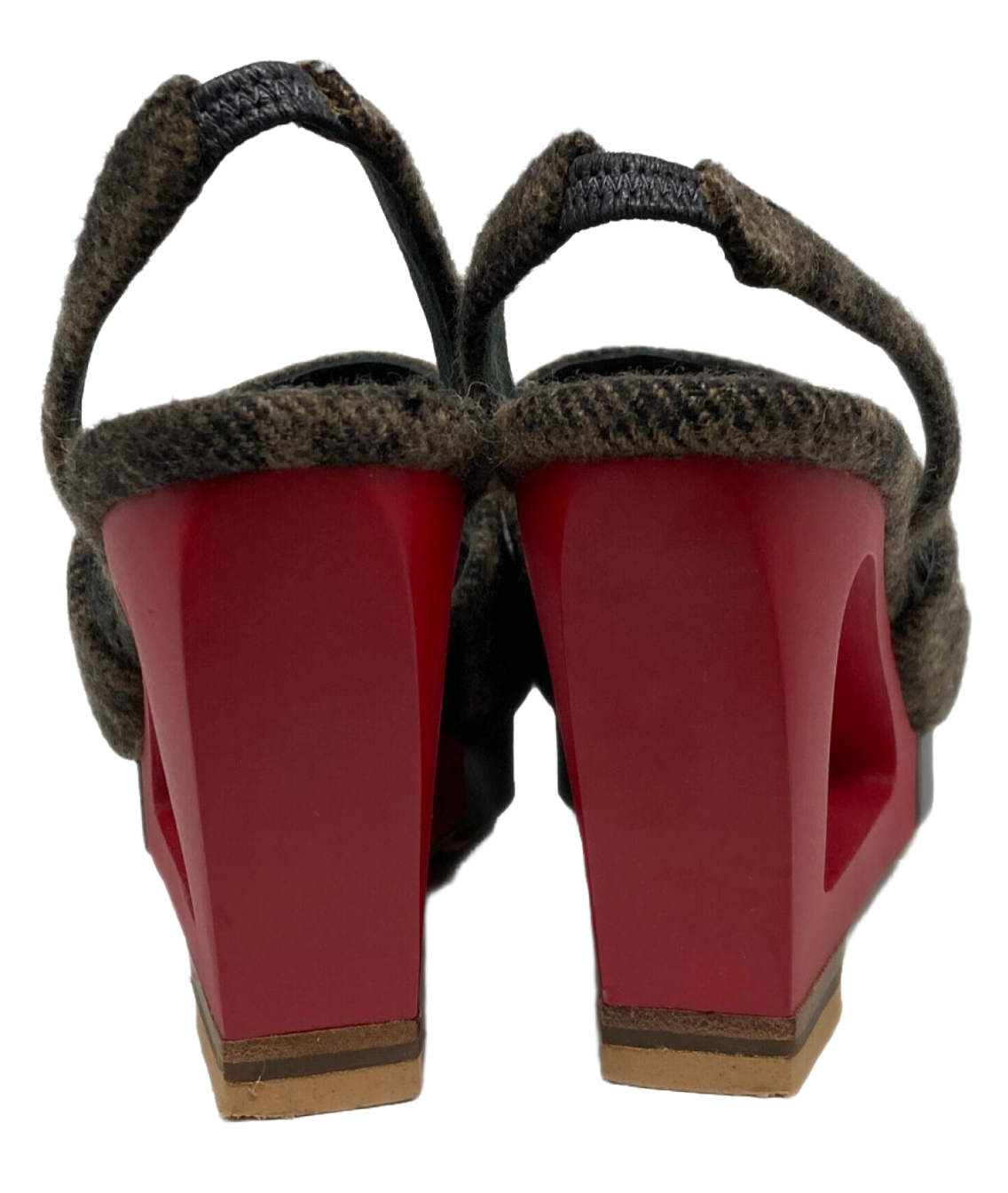 Fendi Zucca Felt Block Platform Wedges Sandals Heels Sz 7.5