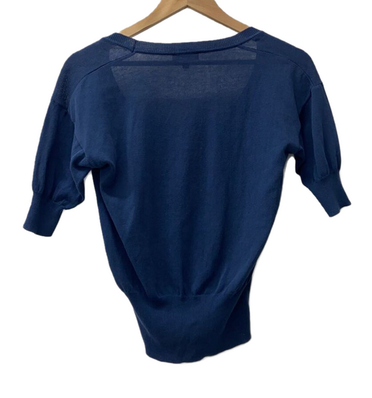 Vivienne Westwood Blue Scoop Neck SS Orbit Logo Knit Top