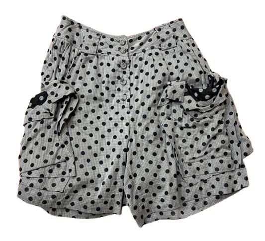 Alexander Mcqueen Grey Black Polkda Dot Shorts w Ruffle Pockets & Skirt