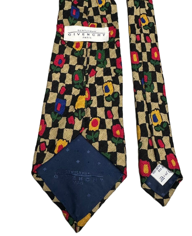 Givenchy 100% Silk Checkered Floral Tie