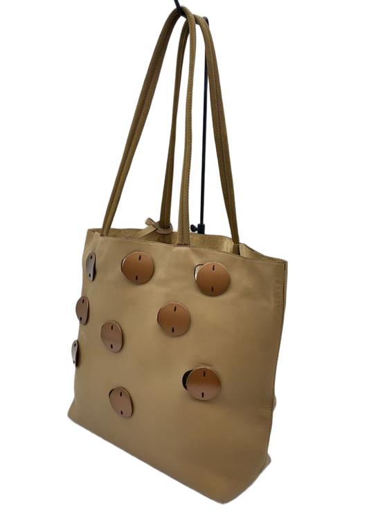 Prada Nude Leather Beige Grommet Metal Plates Handbag