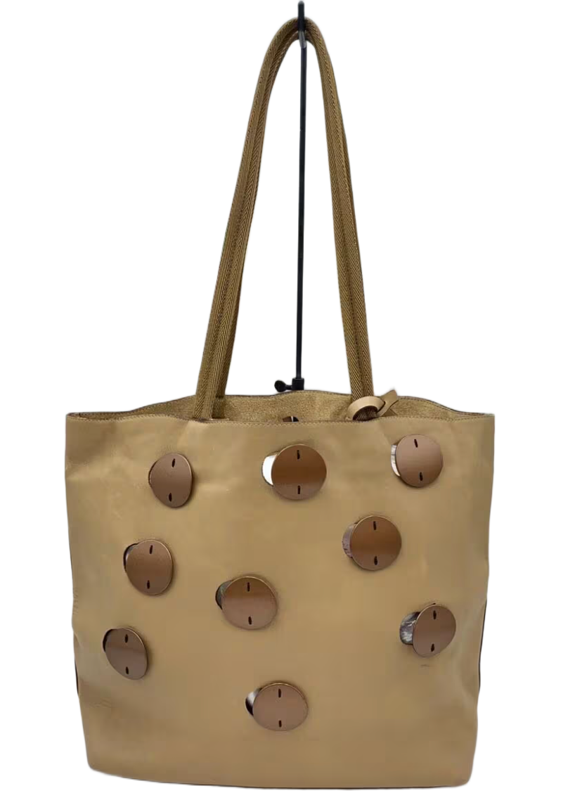 Prada Nude Leather Beige Grommet Metal Plates Handbag
