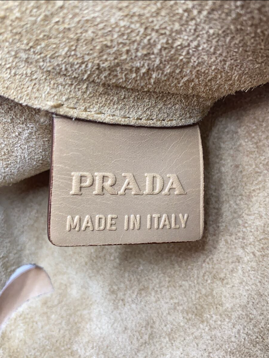 Prada Nude Leather Beige Grommet Metal Plates Handbag