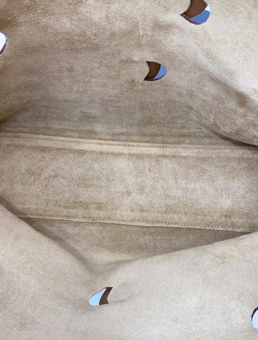 Prada Nude Leather Beige Grommet Metal Plates Handbag