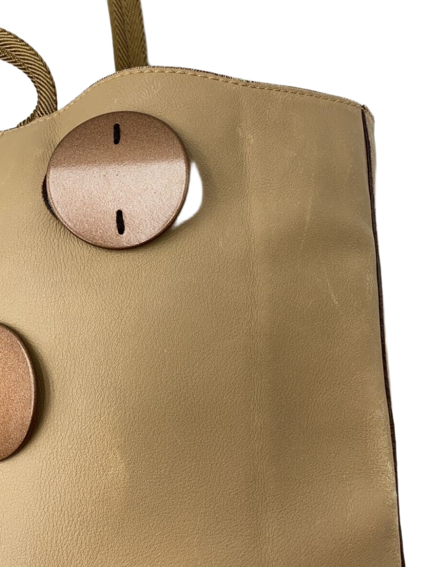 Prada Nude Leather Beige Grommet Metal Plates Handbag