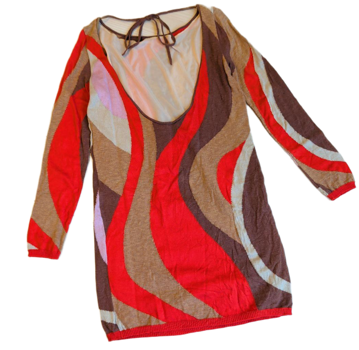 Missoni Knit Ls Open Back Abstract Print Dress