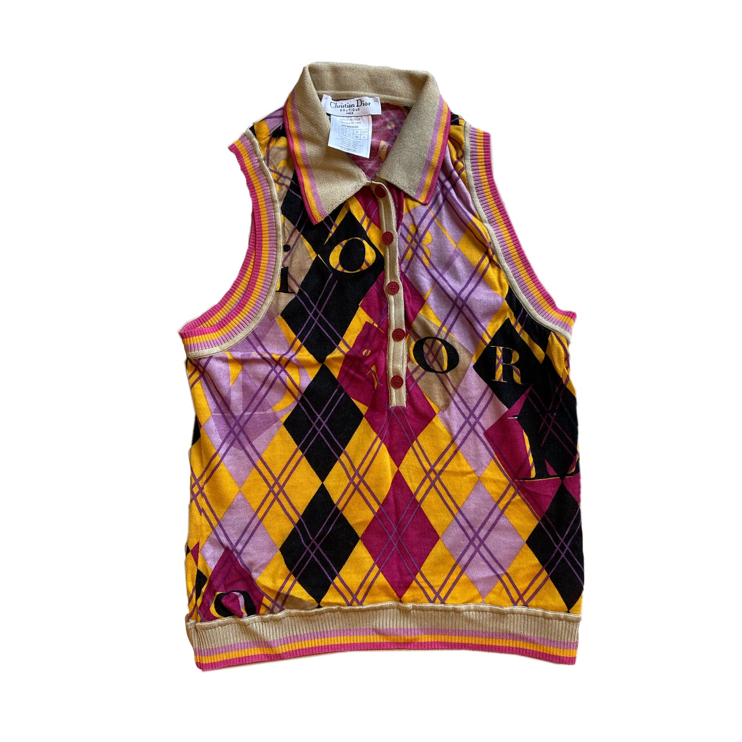Christian Dior Argyle Sleeveless Knit Polo