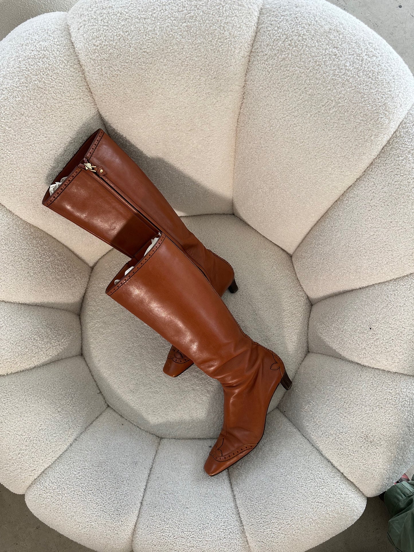 Louis Vuitton Knee High Leather Monogram Square Toebox Boots