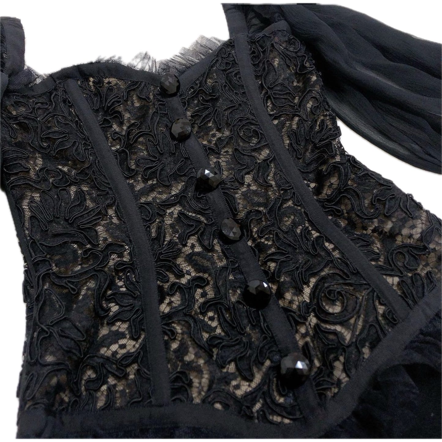 Yves Saint Laurent Lace Sweetheart Bustier Ballon LS Mini Dress