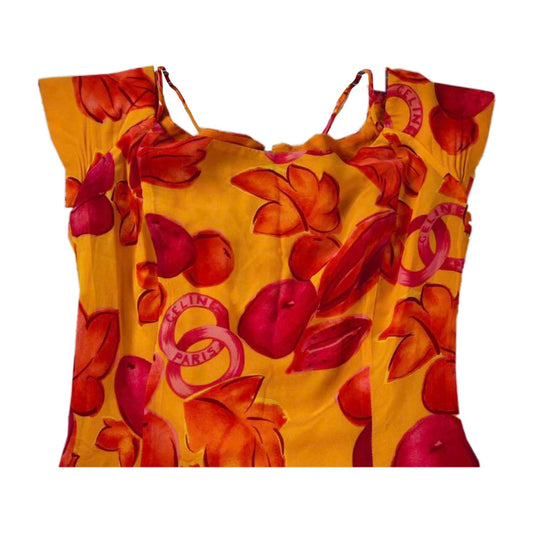 Celine Floral Logo Silk Midi Dress