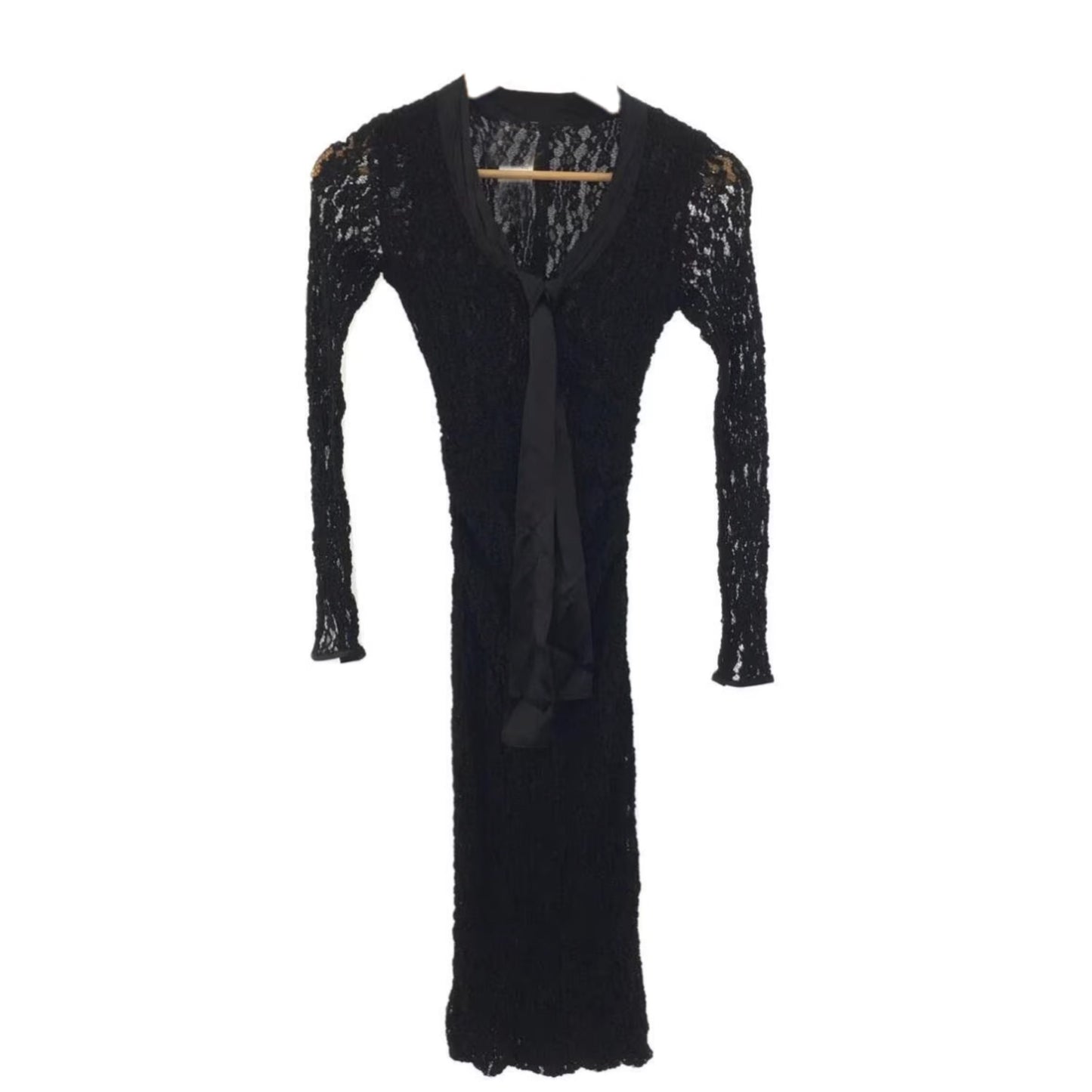 Dolce & Gabbana Lace Crotchet LS Dress Pussybow Neck Tie