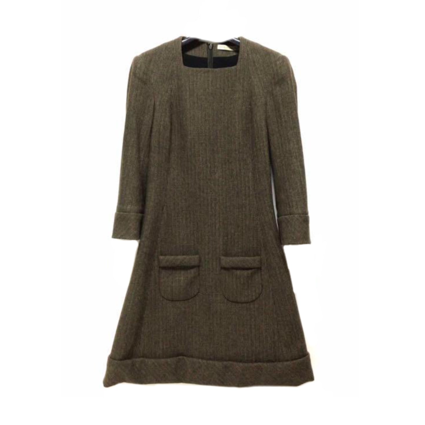 Balenciaga Tweed Wool Pocket 3/4 Sleeve A Line Dress