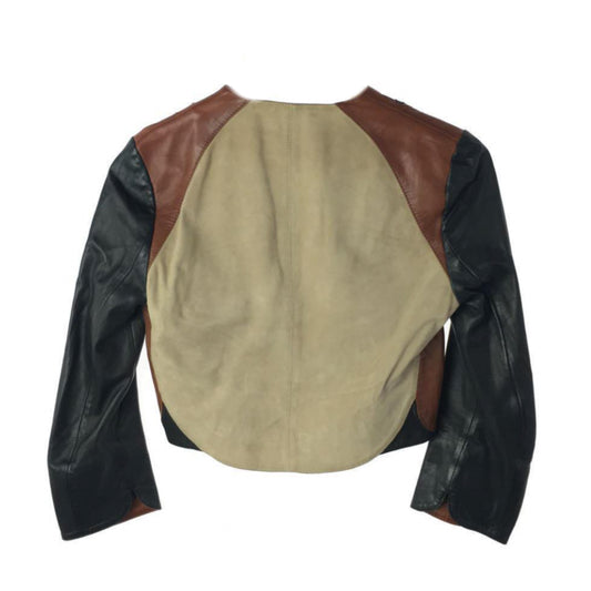 Diesel Gold Sheep Leather Cropped Deep V Neck Jacket/Top