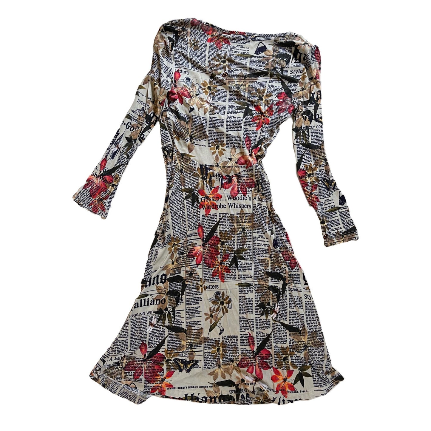 John Galliano Newspaper Print Cowl Neck LS Dress