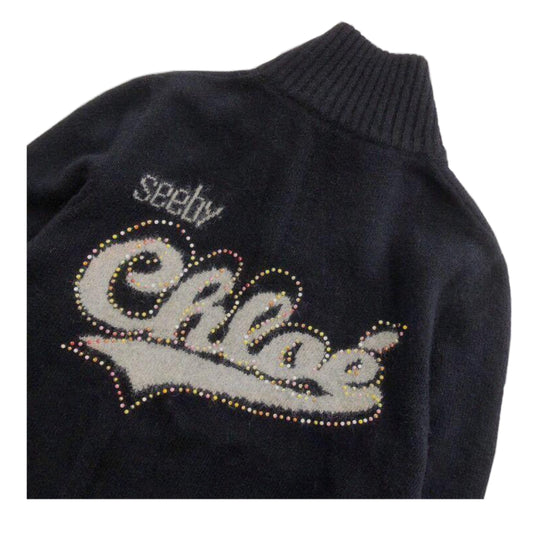See By Chloe Logo Knit Mock Neck Zipper Sweater