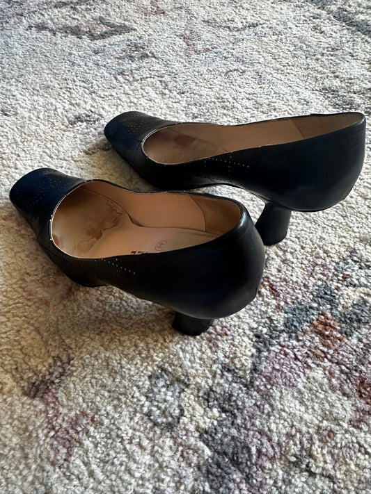 Chanel Logo Square Toe Heels