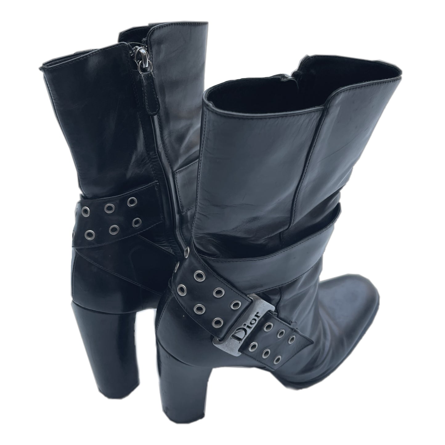 Christian Dior Buckle Leather Ankle Boots