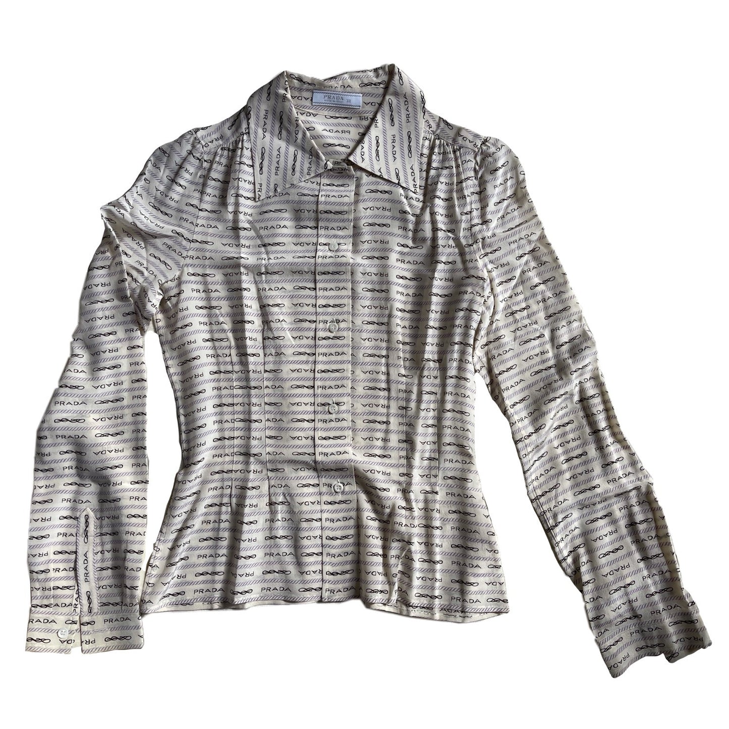 Prada Logo Print Long Sleeve Button Down Blouse