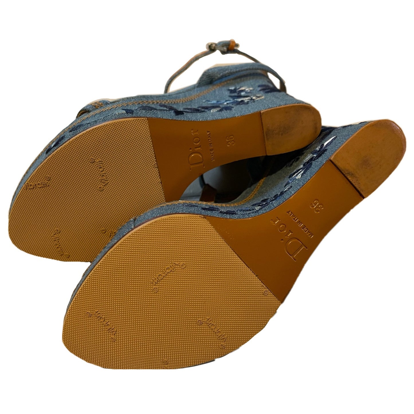 Christian Dior floral denim wedges CD Logo